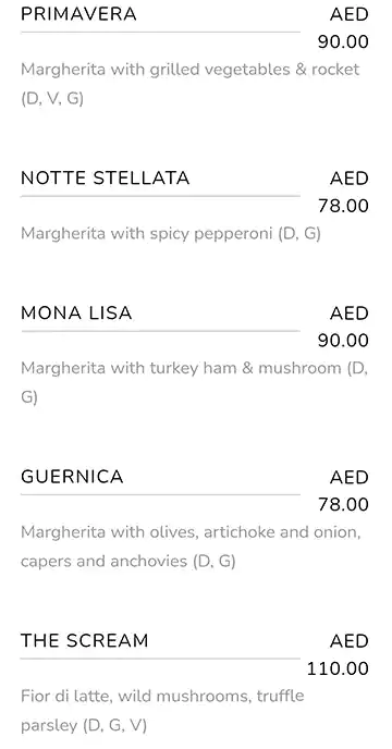 Larte Menu, Menu for Larte, Saadiyat Island, Abu Dhabi 