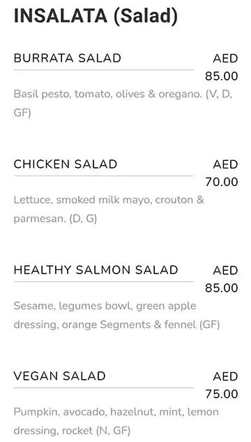 Larte Menu, Menu for Larte, Saadiyat Island, Abu Dhabi 