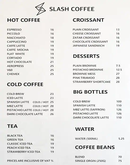 Slash Coffee Menu, Menu for Slash Coffee, Al Shahama, Abu Dhabi 