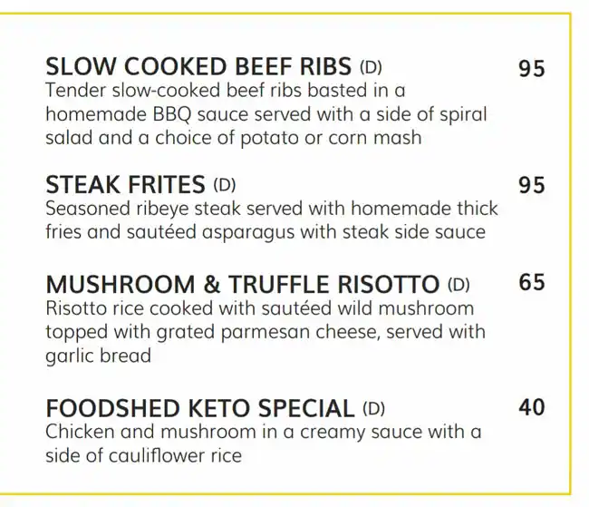 Foodshed Restaurant Menu, Menu for Foodshed Restaurant, Khalifa Park Area, Abu Dhabi 