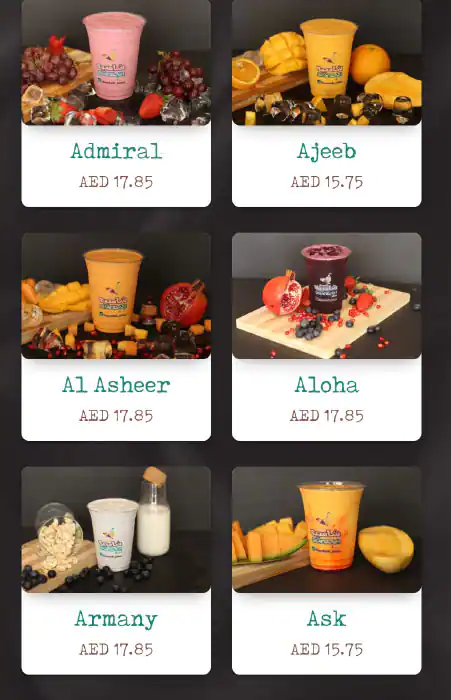 Shambaih Juices Menu, Menu for Shambaih Juices, Mussafah Shabiya, Abu Dhabi 