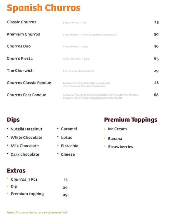 Churros Menu, Menu for Churros, Al Khubeirah, Abu Dhabi 