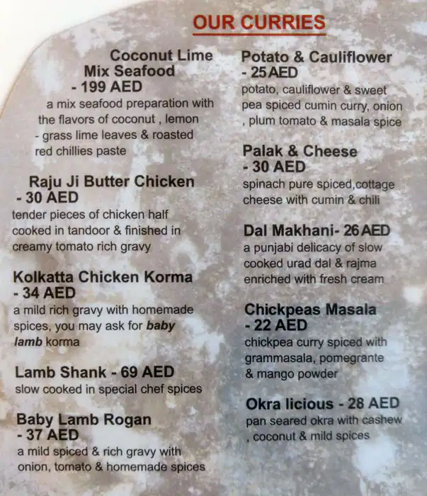 Raju Ji Menu, Menu for Raju Ji, Al Khalidiya, Abu Dhabi 