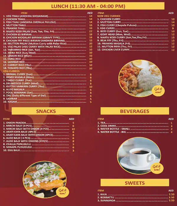 Amaravathi Cafeteria Menu, Menu for Amaravathi Cafeteria, Al Markaziya, Abu Dhabi 