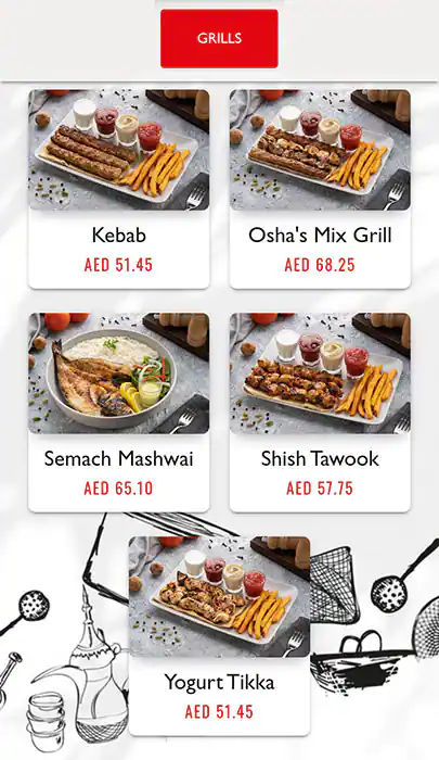 OSHA Gourmet Menu, Menu for OSHA Gourmet, Khalifa City, Abu Dhabi 