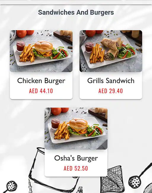 OSHA Gourmet Menu, Menu for OSHA Gourmet, Khalifa City, Abu Dhabi 