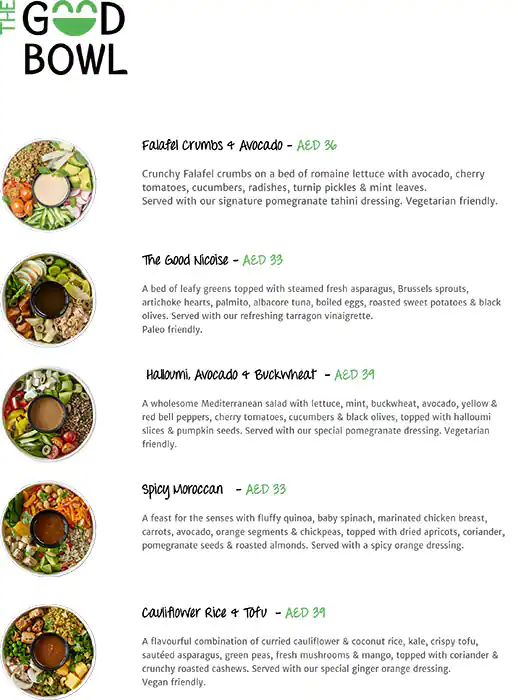 The Good Bowl Menu, Menu for The Good Bowl, Najda, Abu Dhabi 