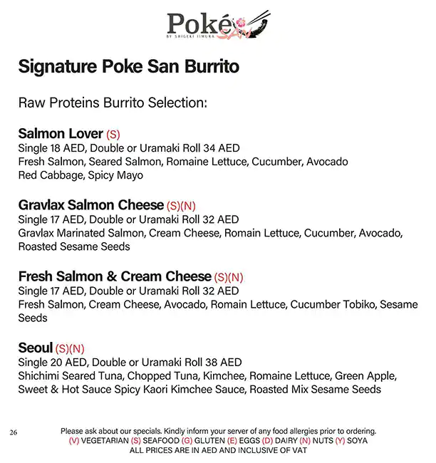 Poke San Menu, Menu for Poke San, Al Khubeirah, Abu Dhabi 