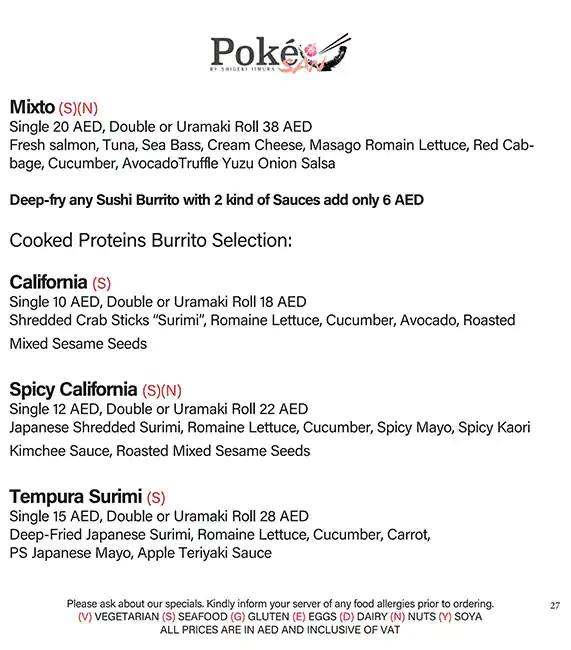 Poke San Menu, Menu for Poke San, Al Khubeirah, Abu Dhabi 