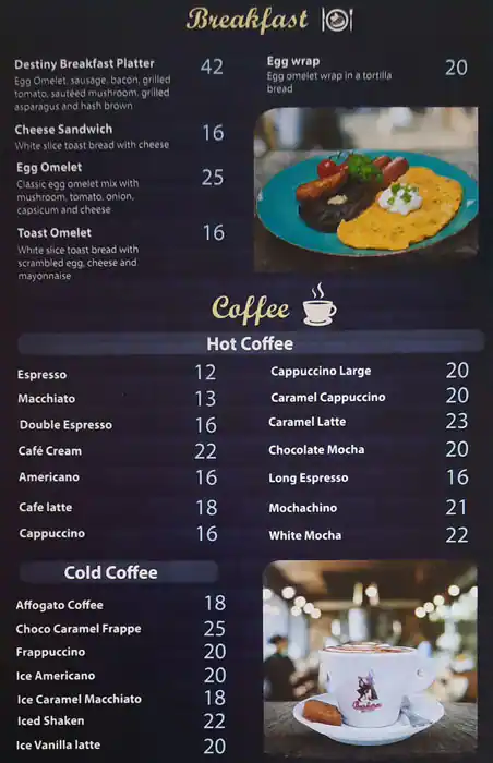 Destiny Cafe Menu, Menu for Destiny Cafe, Khalifa Park Area, Abu Dhabi 