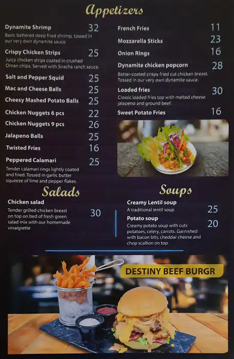 Destiny Cafe Menu, Menu for Destiny Cafe, Khalifa Park Area, Abu Dhabi 