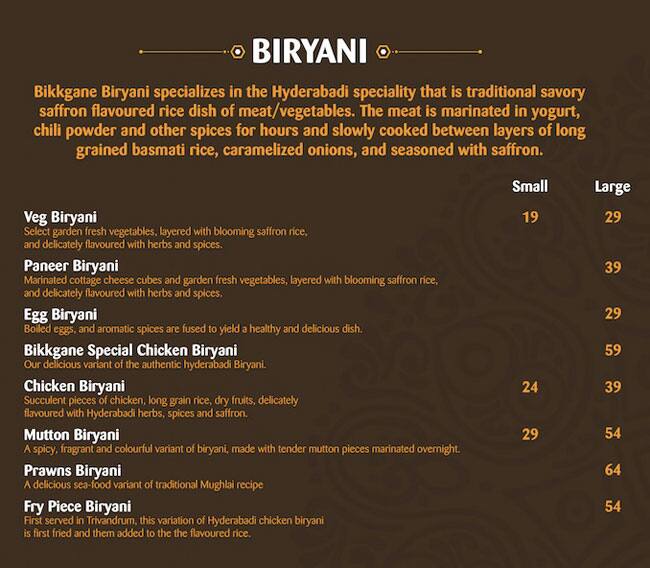 Bikkgane Biryani Menu, Menu for Bikkgane Biryani, Mussafah Shabiya, Abu Dhabi 