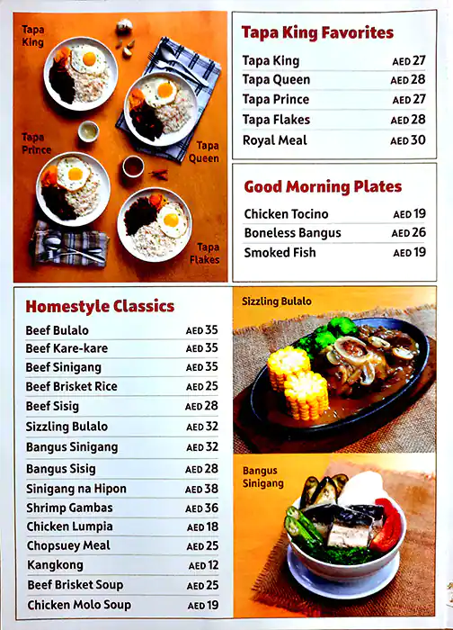 Tapa King Menu, Menu for Tapa King, Al Wahda, Abu Dhabi 