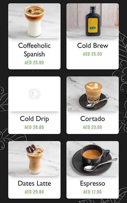 Coffeeholic Speciality Coffee Menu 