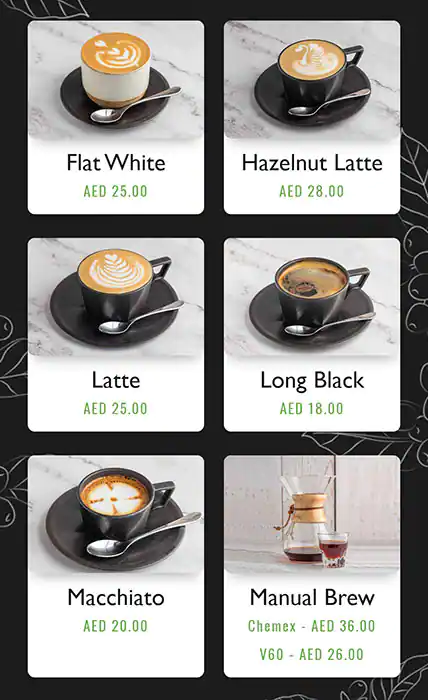 Coffeeholic Speciality Coffee Menu 