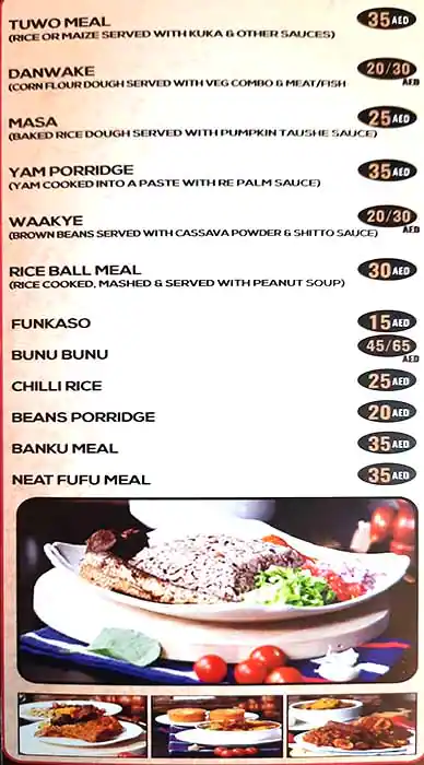 African Dishes Restaurant Menu 