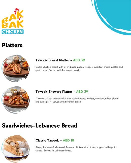 BAK BAK Chicken Menu, Menu for BAK BAK Chicken, University City, Sharjah 