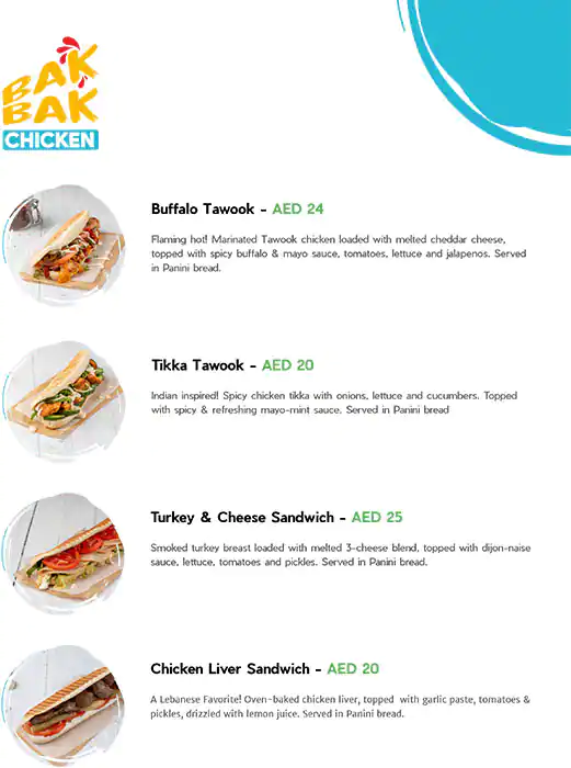 BAK BAK Chicken Menu, Menu for BAK BAK Chicken, University City, Sharjah 