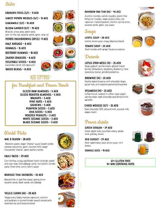 BLOOM Vegan Kitchen Menu, Menu for BLOOM Vegan Kitchen, University City, Sharjah 