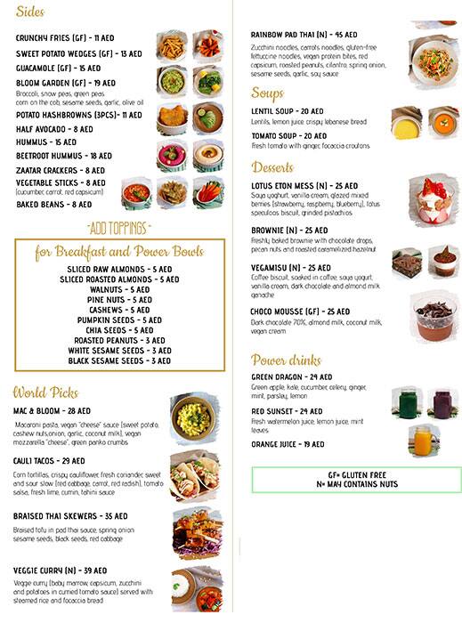 BLOOM Vegan Kitchen Menu, Menu for BLOOM Vegan Kitchen, Al Majaz, Sharjah 