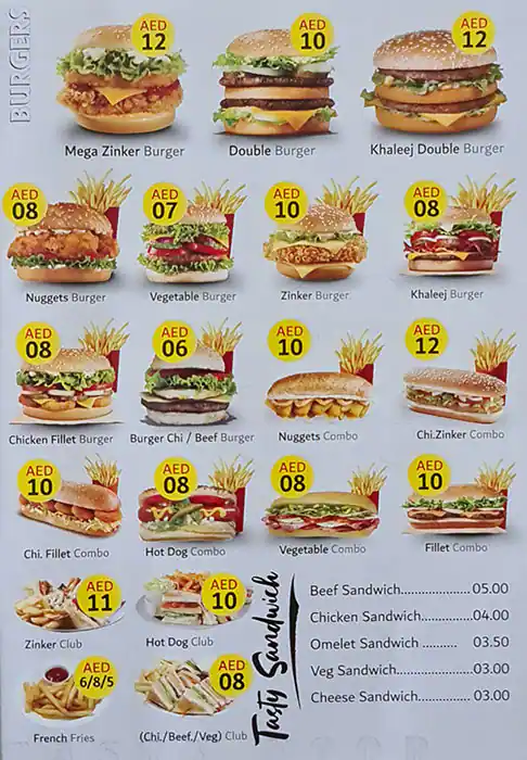 Tasty Restaurant Menu, Menu for Tasty Restaurant, Abu Shagara, Sharjah 