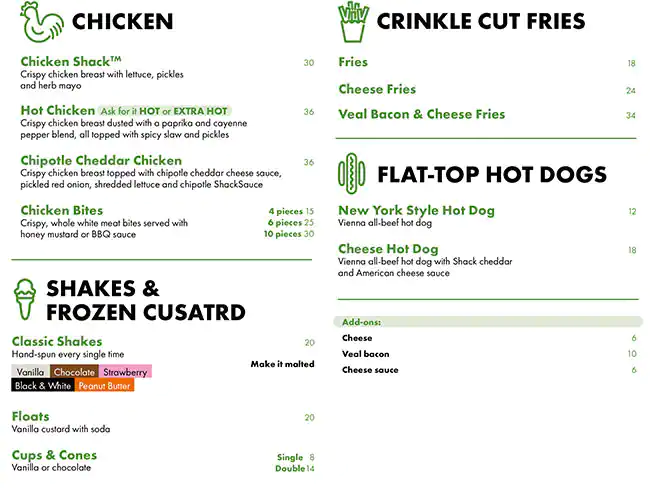 Shake Shack Menu, Menu for Shake Shack, Al Maryah Island, Abu Dhabi 