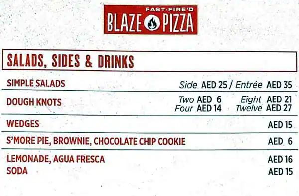 Blaze Pizza Menu, Menu for Blaze Pizza, Al Maryah Island, Abu Dhabi 