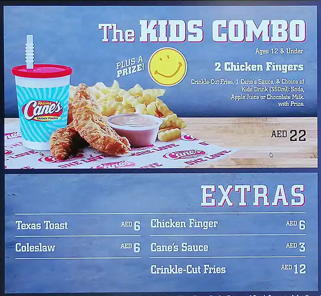 Raising Cane's Menu, Menu for Raising Cane's, Al Maryah Island, Abu Dhabi 