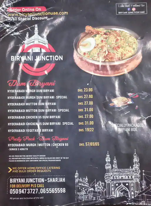 Biryani Junction Menu, Menu for Biryani Junction, Al Khan, Sharjah 