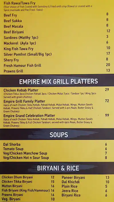 Empire Mangalore Restaurant Menu 