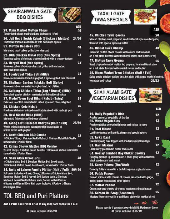 Taste Of Lahore Restaurant Menu 