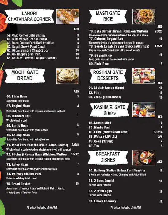 Taste Of Lahore Restaurant Menu 