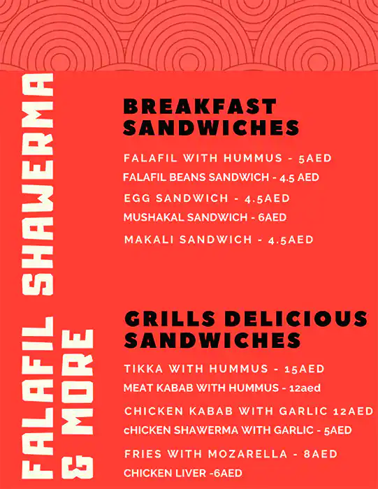 Falafil Shawerma & More Menu, Menu for Falafil Shawerma & More, Al Nahda, Sharjah 