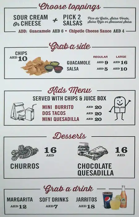 Tortilla Menu, Menu for Tortilla, Al Maryah Island, Abu Dhabi 