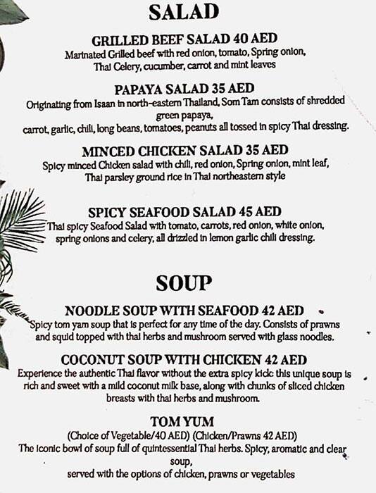 Baan Thai Menu, Menu for Baan Thai, Al Raha, Abu Dhabi 