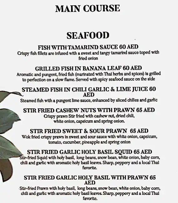 Baan Thai Menu, Menu for Baan Thai, Al Raha, Abu Dhabi 