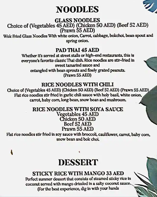 Baan Thai Menu, Menu for Baan Thai, Al Raha, Abu Dhabi 