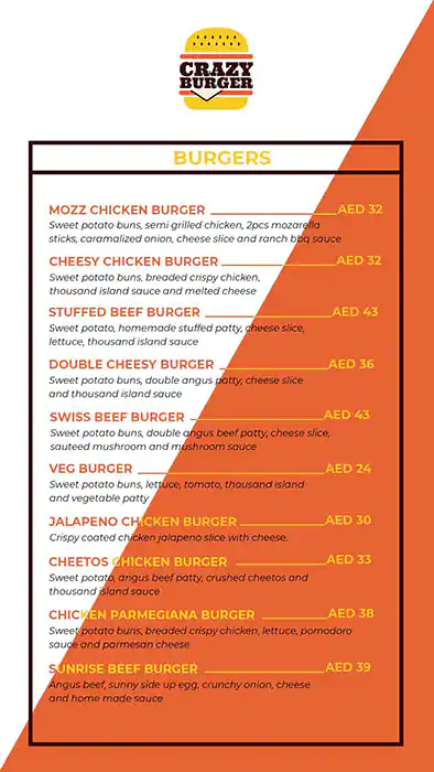 Crazy Burger Menu, Menu for Crazy Burger, Al Dhafrah, Abu Dhabi 