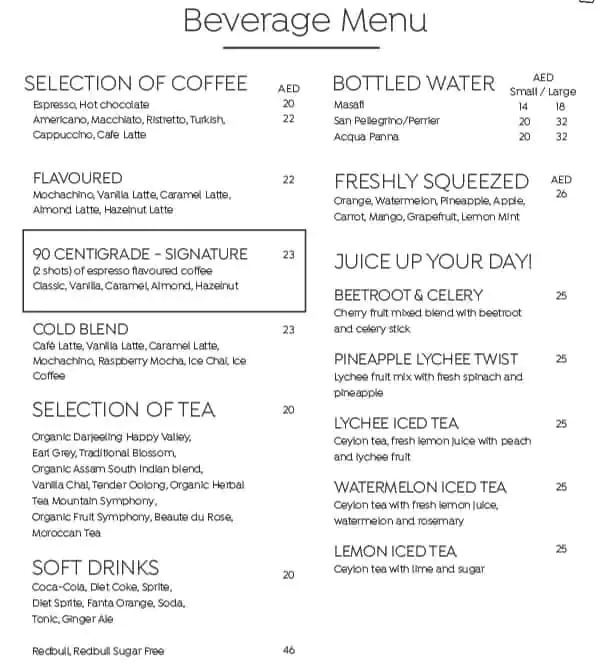 90 Centigrade - Grand Millennium Menu 