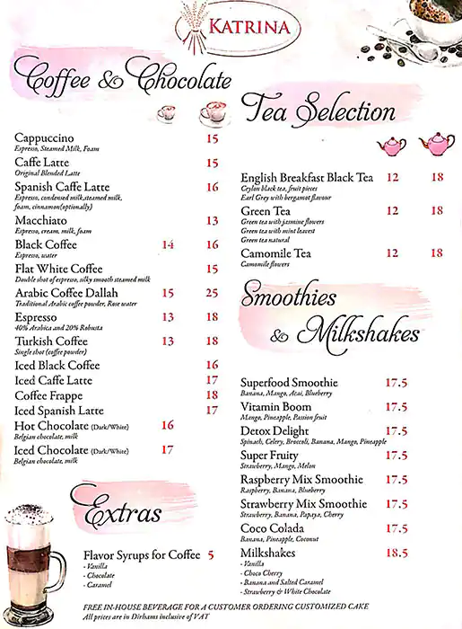 Katrina Sweets & Confectionery Menu 