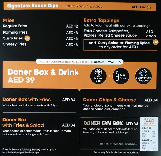 Doner Kebab Menu, Menu for Doner Kebab, Al Karamah, Abu Dhabi 