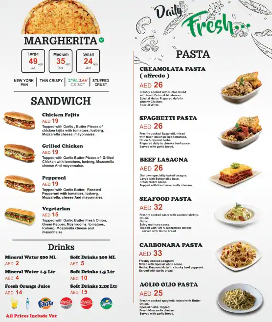 Pizza Inn Menu, Menu for Pizza Inn, Al Khan, Sharjah 