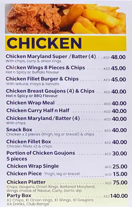 The Chippy  Menu, Menu for The Chippy , Khalifa Park Area, Abu Dhabi 