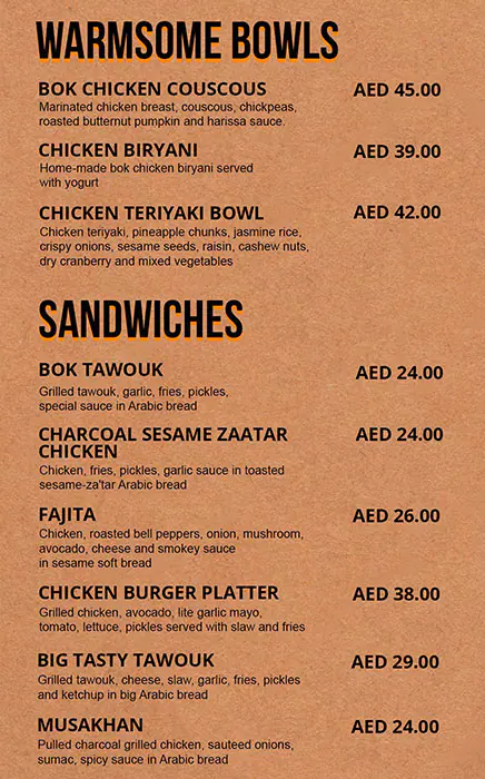 Bok Bok Grilled Chicken Menu, Menu for Bok Bok Grilled Chicken, Al Raha, Abu Dhabi 