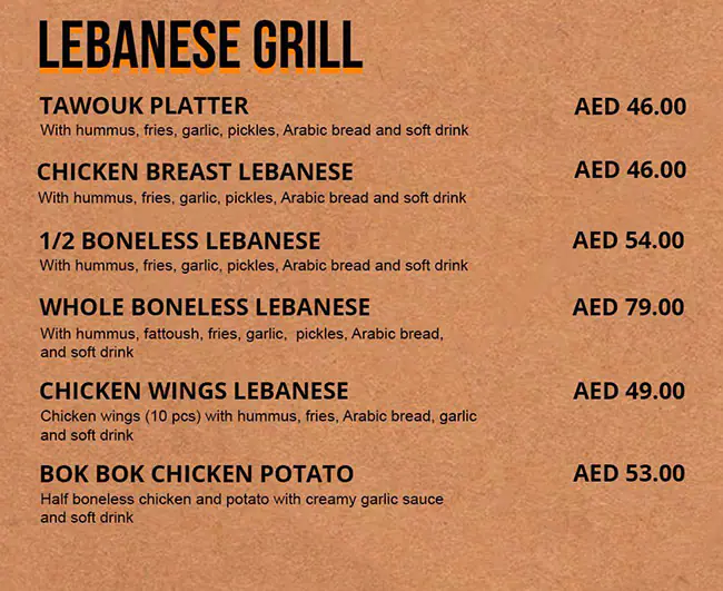 Bok Bok Grilled Chicken Menu, Menu for Bok Bok Grilled Chicken, Al Raha, Abu Dhabi 