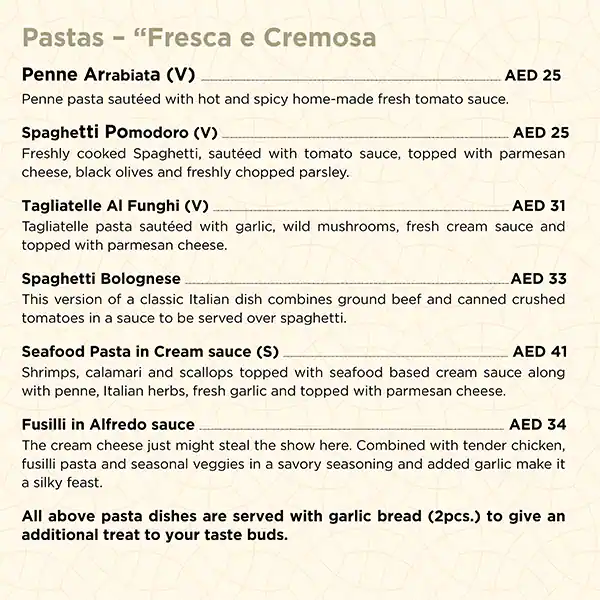 Buonissimo Restaurant & Cafe Menu 