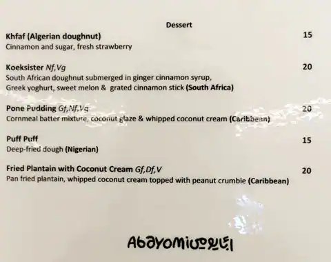 Abayomi Cafe & Restaurant Menu 