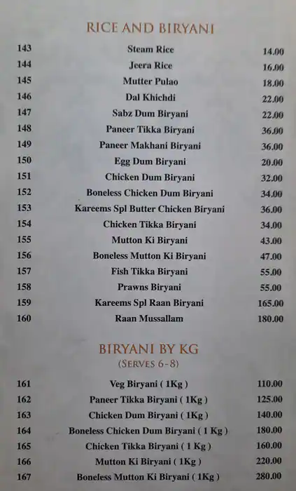 Kareem's Menu, Menu for Kareem's, Madinat Zayed, Abu Dhabi 