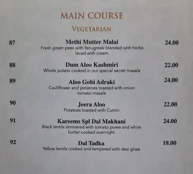 Kareem's Menu, Menu for Kareem's, Madinat Zayed, Abu Dhabi 