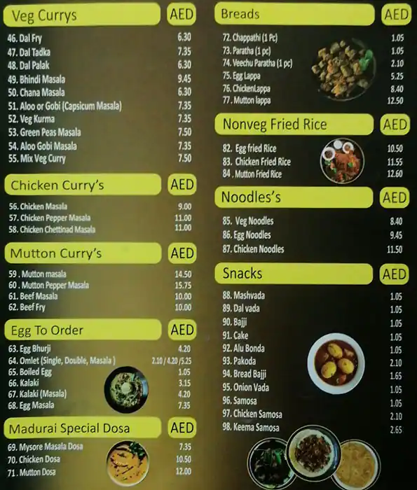 Spicy Madurai Restaurant  Menu 